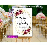 Geometric Wedding Welcome Sign,Burgundy Wedding Welcome sign,(116w)